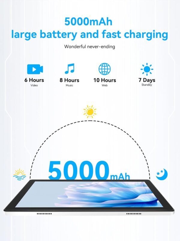 Tablet, Android Tablet with Octa-Core Processor, 10 inch Tablet with HD LCD Touch Screen, 8GB RAM 64GB ROM 1T Expand, Wi-Fi 6, BT 5.3, Dual Camera, Long Life Battery, Google Tablet 2024 - Image 6