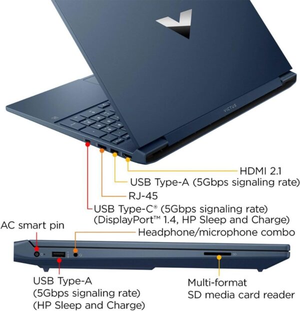 HP Victus 15.6 i5 Gaming Laptop, 15.6" FHD 1920*1080 144Hz, Intel Core i5-12450H, NVIDIA GeForce RTX 3050, 32GB RAM, 1TB SSD, Backlit KB, Touchpad, SD Card Reader, Webcam, HDMI, Wi-Fi 6, W11 H, Blue - Image 5