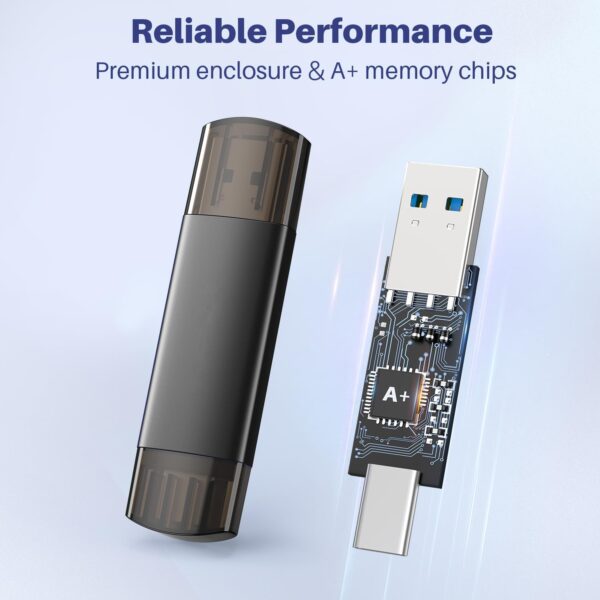 128GB USB C Flash Drive Dual USB 3.0 Flash Drive Type C + USB A Portable Type-C Flash Drive with Keychain Hole 2-in-1 USB-C Thumb Drive for Smartphone Tablet Computer Mac iPhone 15 Black - Image 5