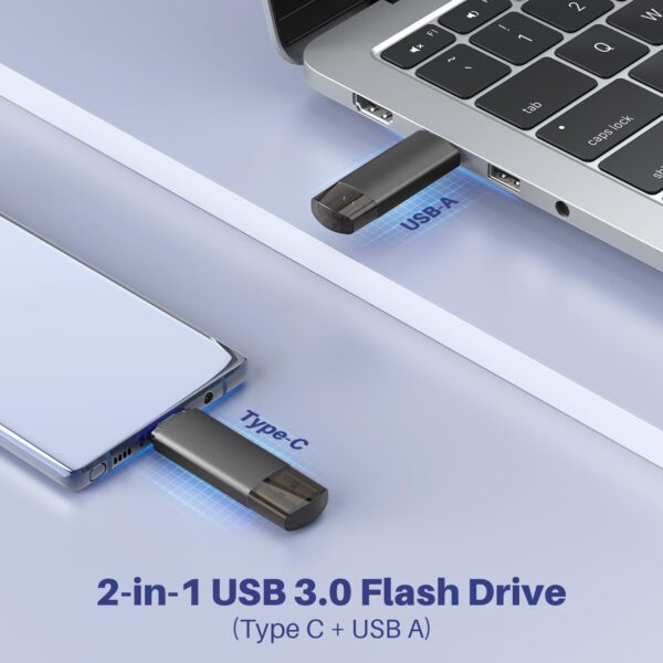 128GB USB C Flash Drive Dual USB 3.0 Flash Drive Type C + USB A Portable Type-C Flash Drive with Keychain Hole 2-in-1 USB-C Thumb Drive for Smartphone Tablet Computer Mac iPhone 15 Black - Image 2