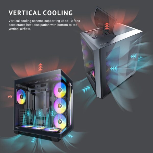 Antec C5 ARGB, 7 x 120mm ARGB PWM Fans Included, Up to 10 Fans Simultaneously, Type-C 3.2 Gen 2 Port, Seamless Tempered Glass Front & Side Panels, 360mm Radiator Support, Mid-Tower ATX PC Case - Image 3