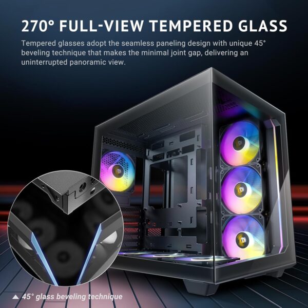 Antec C5 ARGB, 7 x 120mm ARGB PWM Fans Included, Up to 10 Fans Simultaneously, Type-C 3.2 Gen 2 Port, Seamless Tempered Glass Front & Side Panels, 360mm Radiator Support, Mid-Tower ATX PC Case - Image 2