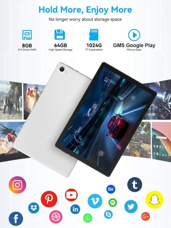 Tablet, Android Tablet with Octa-Core Processor, 10 inch Tablet with HD LCD Touch Screen, 8GB RAM 64GB ROM 1T Expand, Wi-Fi 6, BT 5.3, Dual Camera, Long Life Battery, Google Tablet 2024 - Image 5