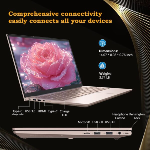 NIMO 15.6 FHD Student Laptop, 16GB RAM, 1TB SSD, Intel Pentium Quad-Core N100(Beat to i3-1115G4, Up to 3.4GHz), 2 Years Warranty, Backlit Keyboard, Fingerprint, Win 11, Rose Gold - Image 7