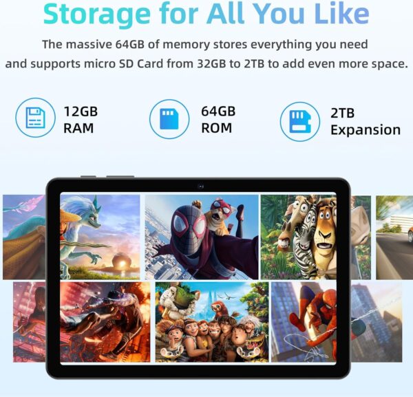 Tablet Android 15 Tablets 10 inch with Octa-Core Processor, 12GB RAM 64GB ROM 2TB Expand, 1280x800 HD Touchscreen, GPS, WiFi 5, Dual Camera, BT5.0, 6000mAh, Widevine L1, Google Tablet (Black) - Image 3