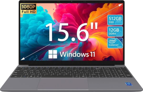 Laptop Computer | 15.6'' HD Display | Intel UHD Graphics | Intel Celeron N5095 4-Core Processor |12GB RAM | 512GB SSD up to Expandable 1TB | WiFi | 180°Open Angle | Windows 11 Laptop, Gray - Image 9