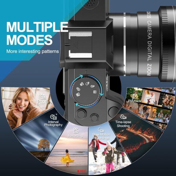 48MP Digital Cameras for Photography with WiFi & App Control,4K Autofocus Vlogging Camera for YouTube with 16X Zoom, Anti-Shake, 32GB TF Card, Dual Batteries, 52mm Wide Angle & Macro Lens - Image 4