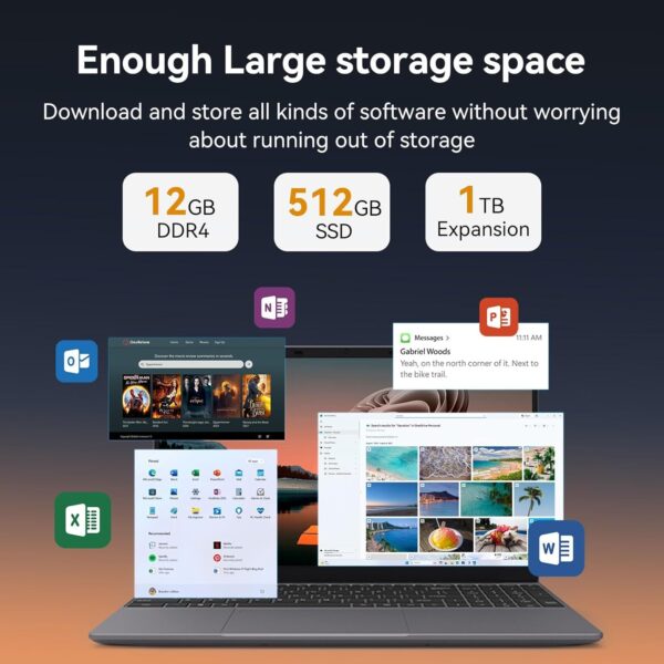 Laptop Computer | 15.6'' HD Display | Intel UHD Graphics | Intel Celeron N5095 4-Core Processor |12GB RAM | 512GB SSD up to Expandable 1TB | WiFi | 180°Open Angle | Windows 11 Laptop, Gray - Image 2