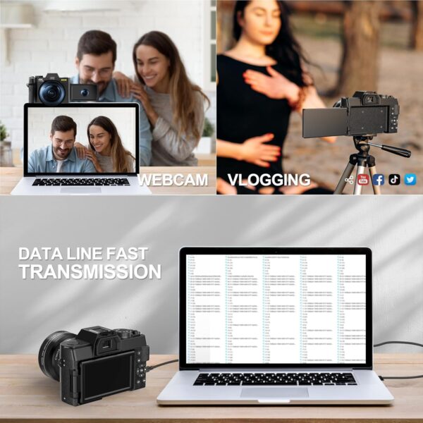 48MP Digital Cameras for Photography with WiFi & App Control,4K Autofocus Vlogging Camera for YouTube with 16X Zoom, Anti-Shake, 32GB TF Card, Dual Batteries, 52mm Wide Angle & Macro Lens - Image 7