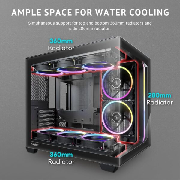 Antec C5 ARGB, 7 x 120mm ARGB PWM Fans Included, Up to 10 Fans Simultaneously, Type-C 3.2 Gen 2 Port, Seamless Tempered Glass Front & Side Panels, 360mm Radiator Support, Mid-Tower ATX PC Case - Image 5