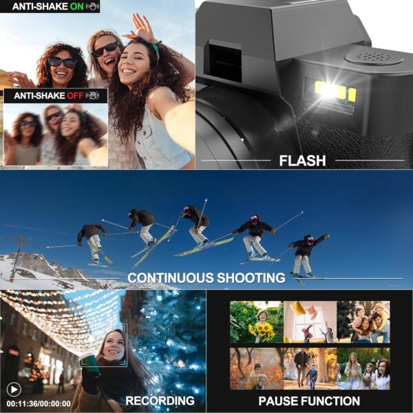 48MP Digital Cameras for Photography with WiFi & App Control,4K Autofocus Vlogging Camera for YouTube with 16X Zoom, Anti-Shake, 32GB TF Card, Dual Batteries, 52mm Wide Angle & Macro Lens - Image 6