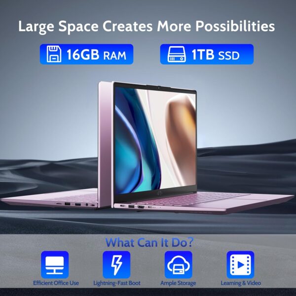 NIMO 15.6 FHD Student Laptop, 16GB RAM, 1TB SSD, Intel Pentium Quad-Core N100(Beat to i3-1115G4, Up to 3.4GHz), 2 Years Warranty, Backlit Keyboard, Fingerprint, Win 11, Rose Gold - Image 2
