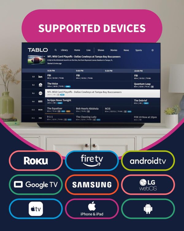 Tablo 4th Gen 2-Tuner Over-The-Air (OTA) DVR + 35-Mile Indoor TV Antenna - Watch, Pause & Record Live TV, News, Sports & Movies Throughout Your Home Over Wi-Fi - 50+ Hrs Recording - No Subscriptions - Image 4