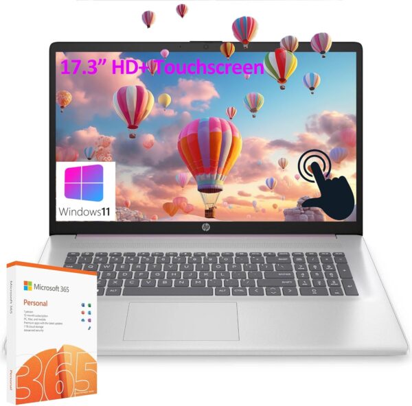 HP 17 17.3" Touchscreen Laptop Computer for Student and Business, Intel Quad-Core CPU, 16GB DDR4 RAM, 512GB PCIe SSD, WiFi, Lavender, Windows 11 S, 1-Year Office 365/ 1TB Cloud Storage, AZ-XUT