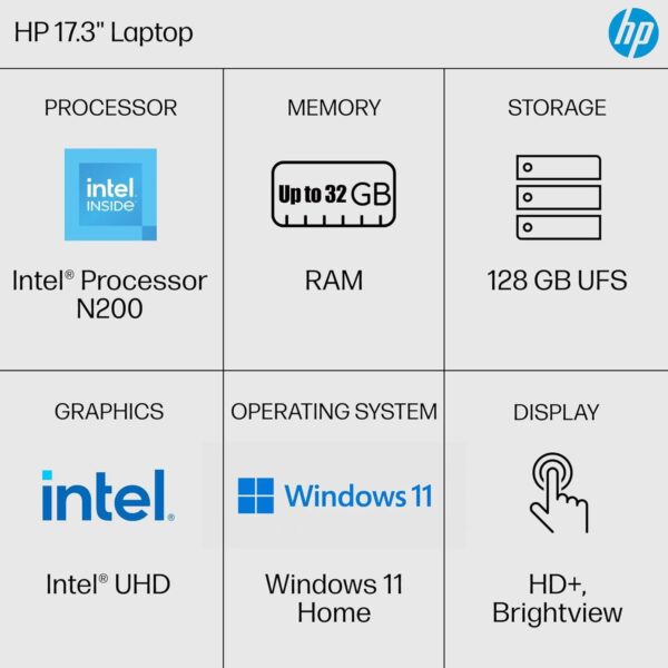 HP 17 17.3" Touchscreen Laptop Computer for Student and Business, Intel Quad-Core CPU, 16GB DDR4 RAM, 512GB PCIe SSD, WiFi, Lavender, Windows 11 S, 1-Year Office 365/ 1TB Cloud Storage, AZ-XUT - Image 3