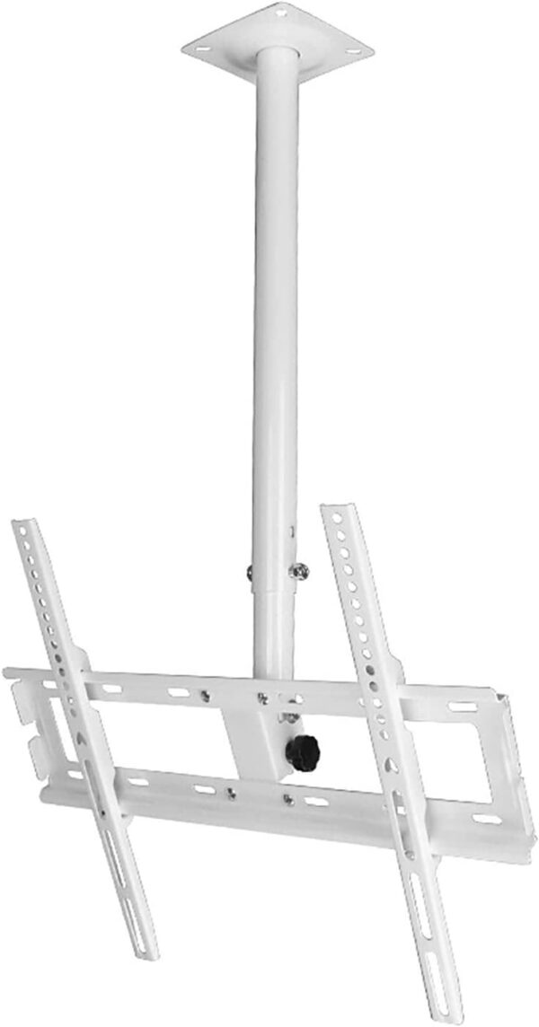 Ceiling TV Mount Bracket Support 77 Lbs Fits 32 to 55" LED Screen Display TV Mount Shelf and Height Adjustable Pole White TV Stand Ideal for Home Entertainment Setup