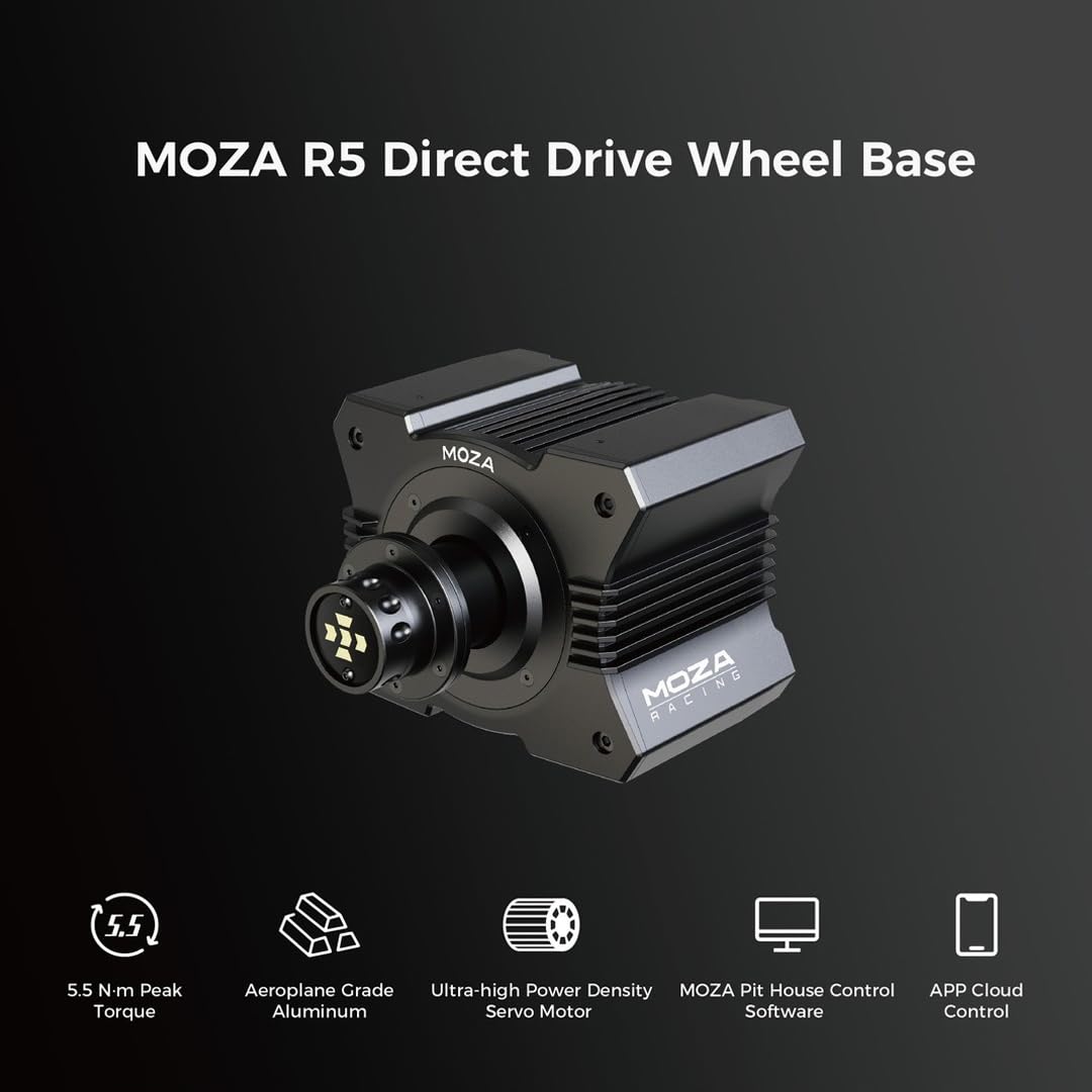 MOZA R5 All-in-One PC Gaming Racing Simulator 4PCS Bundle: 5.5Nm Direct Drive Wheel Base, 11-inch Racing Wheel, Anti-Slip Pedals and a Desk Clamp, Cloud-based App Control - Image 4