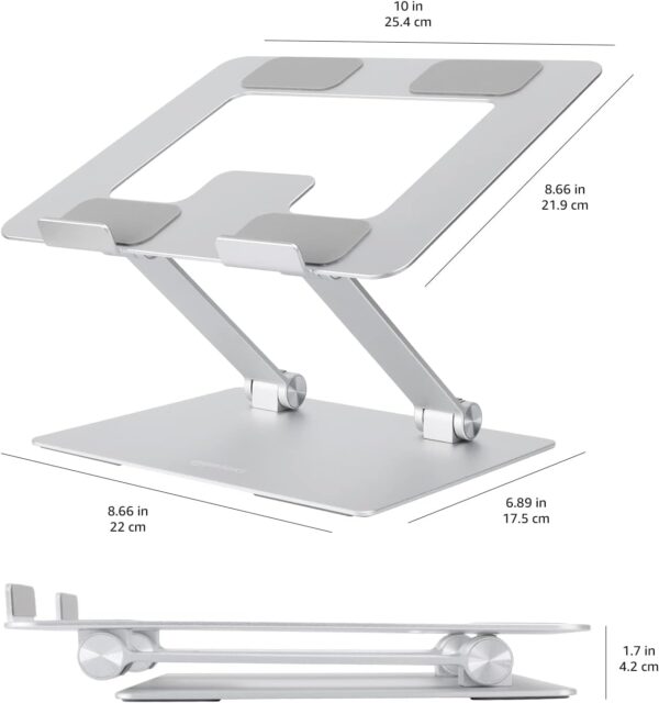 Amazon Basics Ergonomic and Foldable Laptop Stand for Desk, Adjustable Riser, Fits all Laptops and Notebooks up to 17.3 Inch, 10 x 8.7 x 6 in, Silver - Image 7