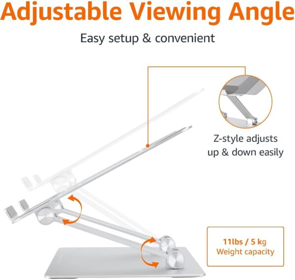 Amazon Basics Ergonomic and Foldable Laptop Stand for Desk, Adjustable Riser, Fits all Laptops and Notebooks up to 17.3 Inch, 10 x 8.7 x 6 in, Silver - Image 3