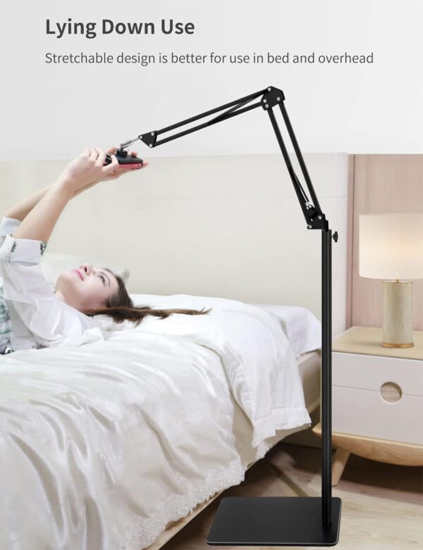 Tablet Floor Stand with Double Weight Base, Overhead Bed Phone Mount Height Adjustable Arm Stretchable Stand Holder, Compatible with iPad Mini Air Pro, Galaxy Tab, Kindle, Switch, Cell Phones - Image 2