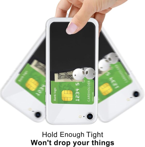 Senose Cell Phone Wallet, Silicone Adhesive Stick-on Phone Card Holder for Credit Card,Id Holder Wallet Pouch Sleeve Pocket Compatible for iPhone Samsung Galaxy Any Smartphone, Pack of 3 - Image 3