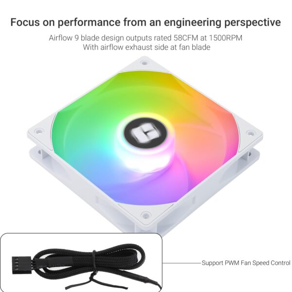 Thermalright TL-C12RW-S V2 CPU Fan 120mm ARGB Case Cooler Fan, 4pin PWM Connector Silent Computer Fan with S-FDB Bearing Included,up to 1500RPM Cooling Fan(White ARGB) - Image 3