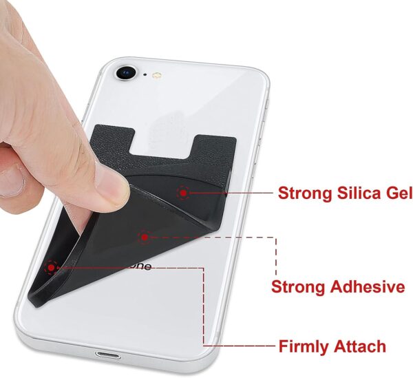 Senose Cell Phone Wallet, Silicone Adhesive Stick-on Phone Card Holder for Credit Card,Id Holder Wallet Pouch Sleeve Pocket Compatible for iPhone Samsung Galaxy Any Smartphone, Pack of 3 - Image 6