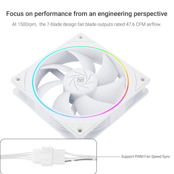 Thermalright TL-S12W X3 CPU Fan 120mm Case Cooler Fan Comes with ARGB Lighting Effect,PC PWM Silent Computer Fan with 1500RPM Speed, CPU Cooling Fan White（3-Pack） - Image 3