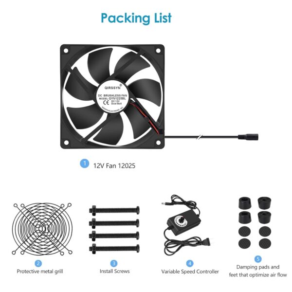 120mm AC Powered Fan with Vriable Speed Controller, AC 110V to 220V Vriable Speed Fan for Receiver Amplifier DVR PlayStation Component Cooling - Image 6