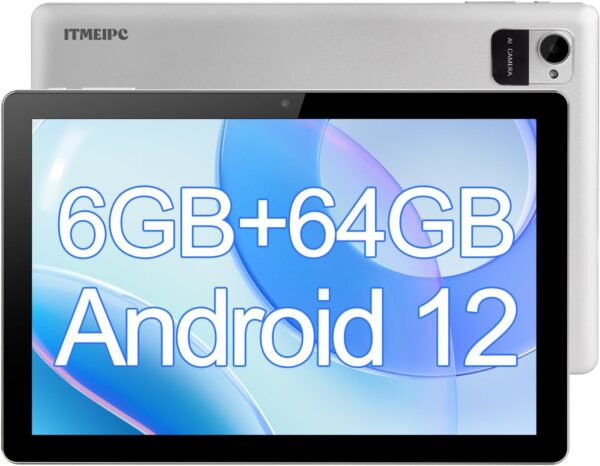 Tablet, 10.1" Android Tablet with Quad-Core Processor, 6GB RAM 64GB ROM, 1280 * 800 HD IPS Touchscreen, 6000 mAh Battery Last up to 8 Hours, WiFi 6, BT 5.2, Dual Camera