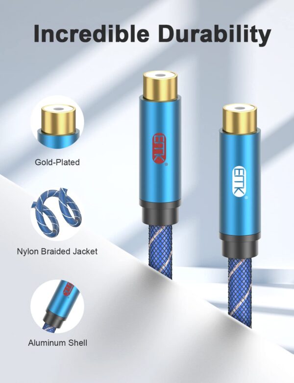 EMK RCA Extension Cable, 2RCA Adapter RCA Male to RCA Female (L/R) Stereo Audio Extender Cord for Home Theater/Television/Sound bar/Blu-ray Player/Amplifiers/Speaker/Hi-Fi Systems(5ft/1.5m) - Image 3