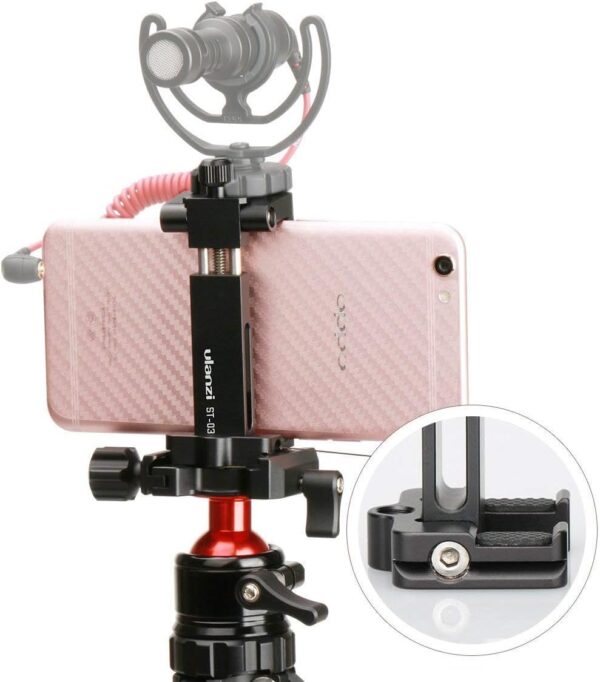 ULANZI ST-03 Metal Smart Phone Tripod Mount with Cold Shoe Mount and Arca-Style Quick Release Plate for iPhone Xs Xs Max X 8 7 Plus Samsung,Cell Phone Tripod Holder Clip Adapter for Joby GorillaPod