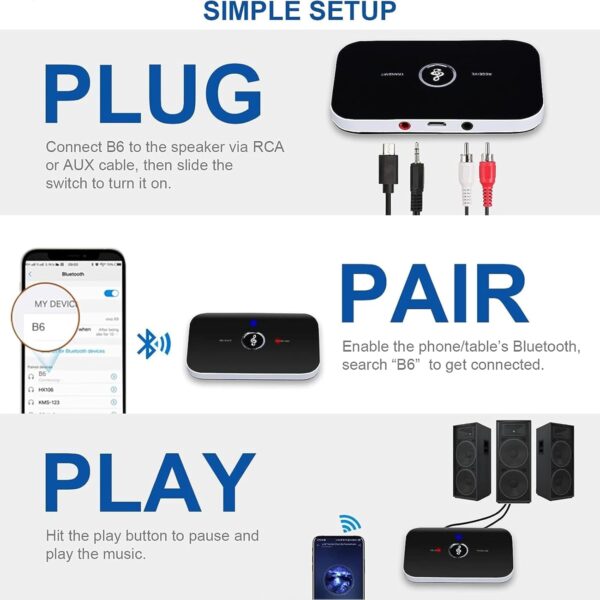 Bluetooth 5.0 Transmitter Receiver, 2-in-1 Wireless Aux Bluetooth Adapter for Stereo Receiver, with Aux 3.5mm R/L Cable for Home Stereo/Speakers/Headphones/TV/BT Headphones - Image 7