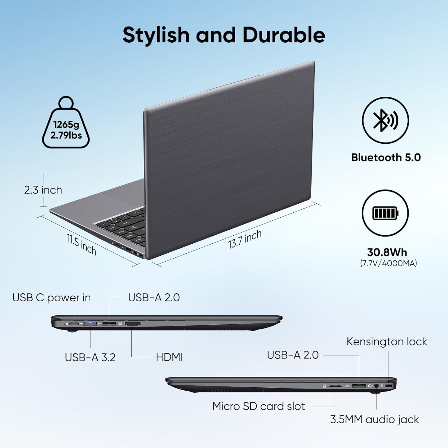 14.1" Windows 11 Pro Laptop Computer 8GB RAM 128GB SSD, Intel Celeron N5095(4C4T, up to 2.9Ghz) IPS Display, HDMI, Dual Band WiFi, BT5.0 Light and Thin Notebook PC for Work, School Student - Image 5
