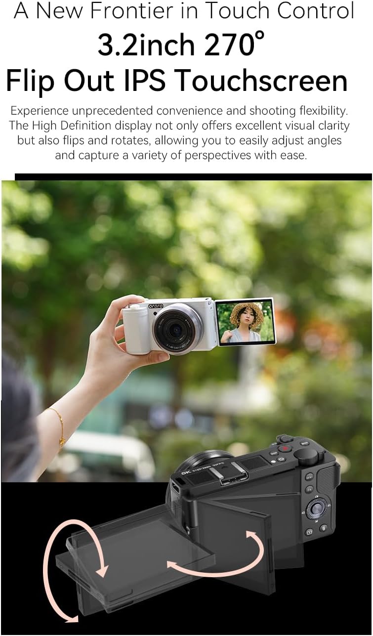 ORDRO G930 Digital Camera for Content Creators Vlogging Camera 5K 16-80 mm Wide Angle Cameras for Photography, Vlogging and YouTube with Flip Screen, Auto-Focus, Filters with Mic, Stand - Image 3