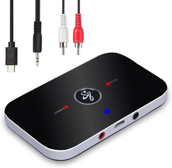 Bluetooth 5.0 Transmitter Receiver, 2-in-1 Wireless Aux Bluetooth Adapter for Stereo Receiver, with Aux 3.5mm R/L Cable for Home Stereo/Speakers/Headphones/TV/BT Headphones