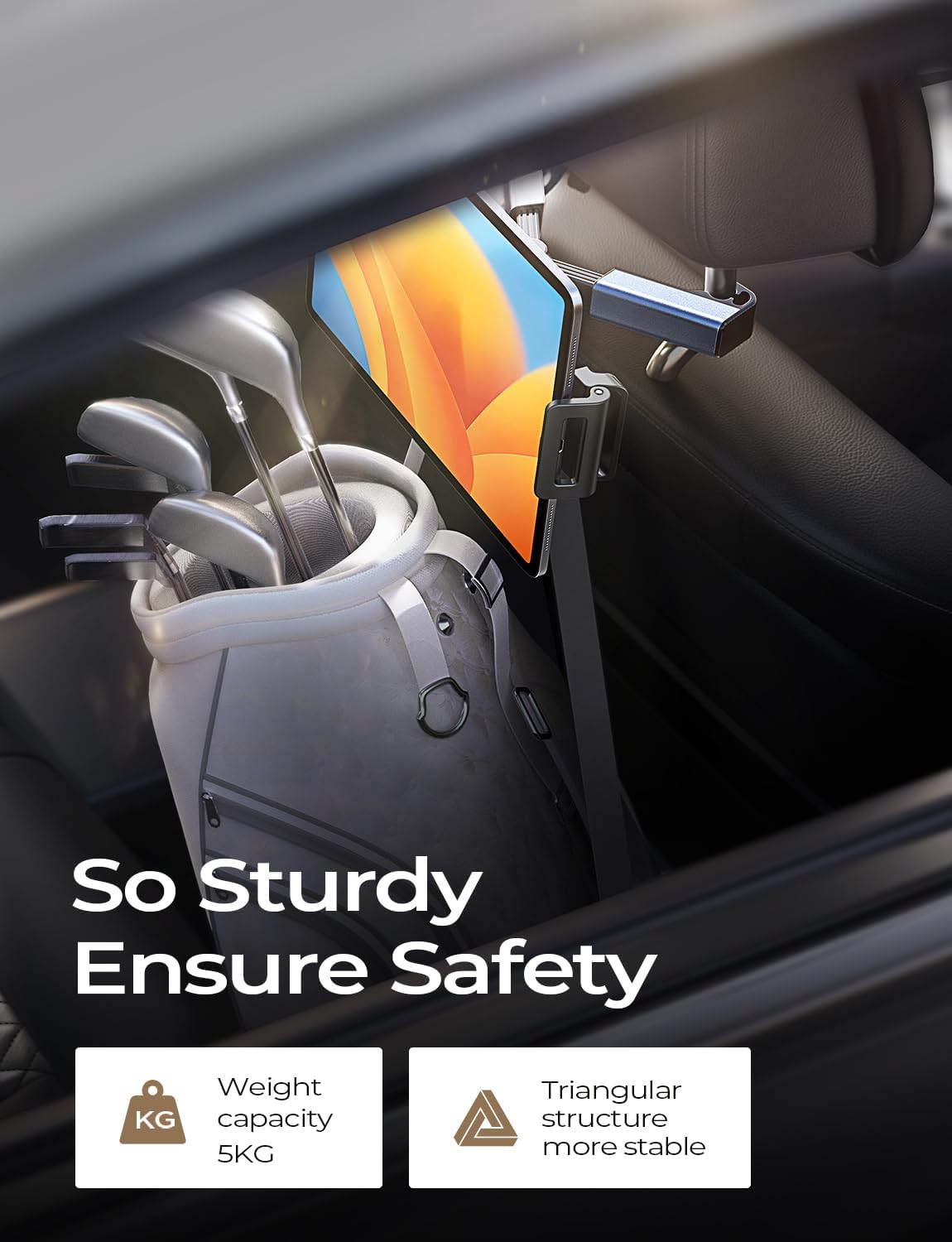 LISEN Tablet iPad Holder for Car Mount Headrest Must Have, iPad Car Holder Back Seat Travel Accessories Long Road Trip Essentials for Kids Black - Image 2