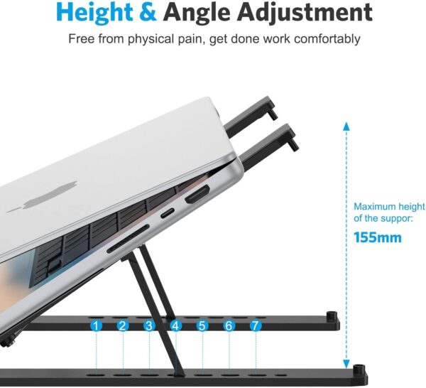 Portable Laptop Stand, OMOTON Laptop Stand for Desk Ergonomic 7-Levels Angles Adjustable Computer Stand, ABS Laptop Riser Holder Compatible with All Laptops and iPad(10-15.6") - Image 3