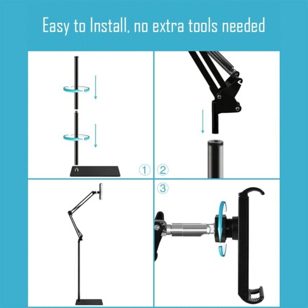Tablet Floor Stand, Overhead Bed Phone Stand Angle Height Adjustable Holder, Universal Floor Stand Compatible with iPhone iPad Pro Air Mini, Samsung Tab, Kindle, E-Readers… - Image 6