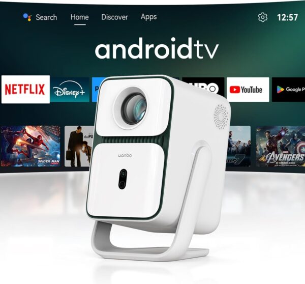 [Android TV 11.0 & 1080P Native] Wanbo T2 Ultra Projector with WiFi and Bluetooth, 120° Rotatable Projector Auto Focus, Home Outdoor Movie Proyector, 500 ANSI Smart Projector with Netflix & 5000+ Apps