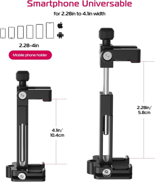 ULANZI ST-03 Metal Smart Phone Tripod Mount with Cold Shoe Mount and Arca-Style Quick Release Plate for iPhone Xs Xs Max X 8 7 Plus Samsung,Cell Phone Tripod Holder Clip Adapter for Joby GorillaPod - Image 2