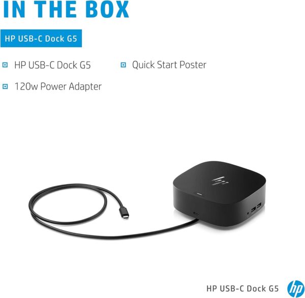 HP USB-C Dock G5-11 in 1 Adapter for Both USB-C and Thunderbolt-Enabled Laptops, PCs, & Notebooks - Single Cable for Charging, Networking, or Data Transfers - Great for Secure & Remote Management - Image 4