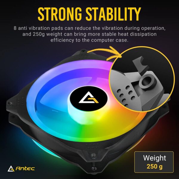Antec RGB Fans, PC Fans 120mm RGB Fans, 5V-3PIN Addressable RGB Fans, Motherboard SYNC with 5V-3PIN, 120mm Fan 3 Packs with Controller, Prizm Series RGB Fans - Image 6