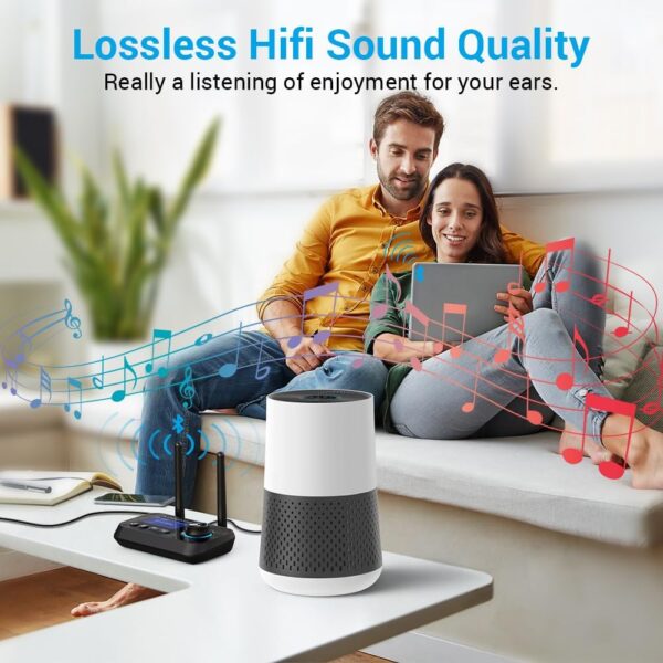 Bluetooth Transmitter Receiver 3-in-1 Bluetooth 5.3 Audio Adapter for 2 Headphones with Dual Antenna Bypass Volume Control LCD Display 3.5mm Aux/Optical/RCA for Home Stereo TV Speaker PC - Image 4