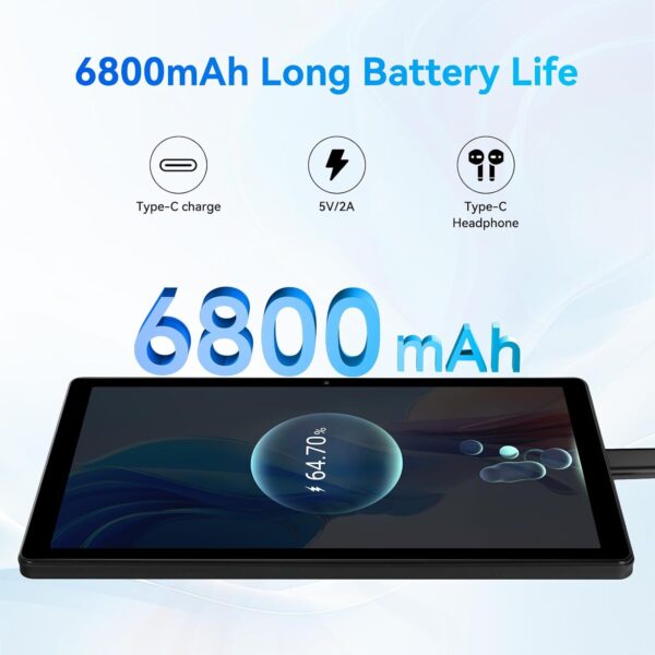 Tablet, Android Tablet, 16GB RAM 128GB ROM 1TB Expansion, 8-Core Processor, Android 14 Tablet 11 inch 1280x800 FHD Touch Screen, Widevine L1, Dynamic Halo, Dual Camera, WiFi6,BT5.3, 6800mAh Battery - Image 6