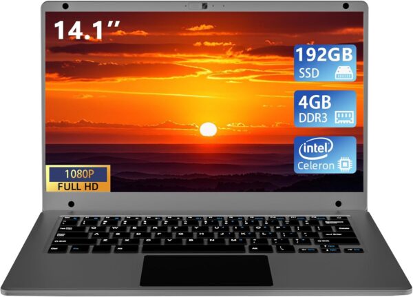 Morostron 14.1 inch Laptop Computer,Celeron Quad-Core Up to 2.2 GHz,4GB RAM and 192GB SSD,Win11 Laptop Computers with FHD IPS,Slim and Lightweight Notebook,Work and Students laptops,Gray,WPS