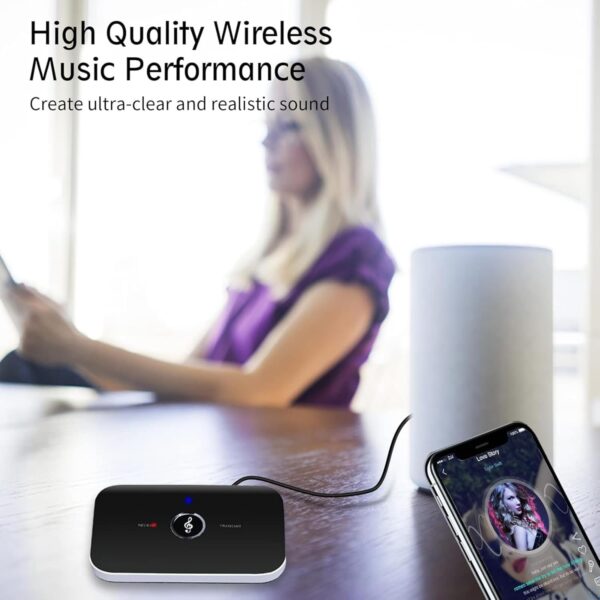Bluetooth 5.0 Transmitter Receiver, 2-in-1 Wireless Aux Bluetooth Adapter for Stereo Receiver, with Aux 3.5mm R/L Cable for Home Stereo/Speakers/Headphones/TV/BT Headphones - Image 6