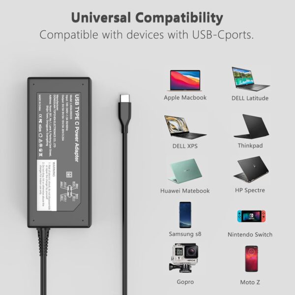 Replacement for Dell Laptop Charger,65W USB C Laptop Charger Compatible with Dell HP Lenovo Asus Acer Samsung Google Chromebook Type C Power Cord - Image 7