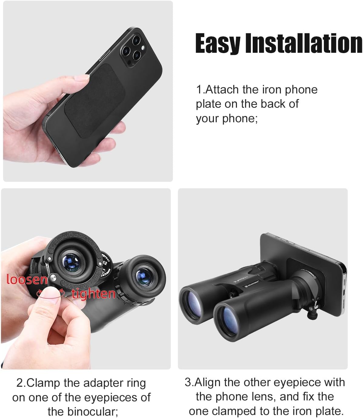 SUNWAYFOTO BA-43 Cell Phone Adapter for Binocular, Universal Smartphone Mount for Binocular, Compatible with Eyepiece Outer Diameter 38-45mm - Image 6