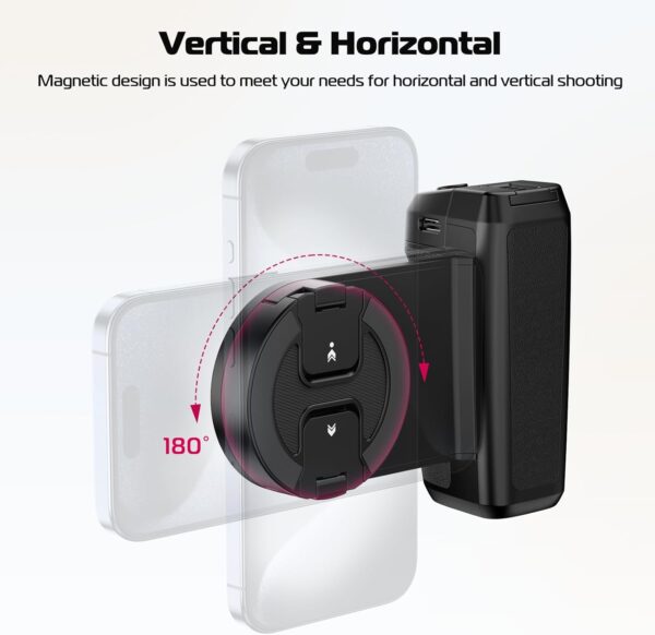 ULANZI Selfie Phone Tripod Mount MA35, 2-in-1 Magnetic & Phone Clip Camera Grip Handle Holder with Detachable Remote Shutter with Cold Shoe Adapter for iPhone 15 16 Samsung Smartphone Video Shooting - Image 3